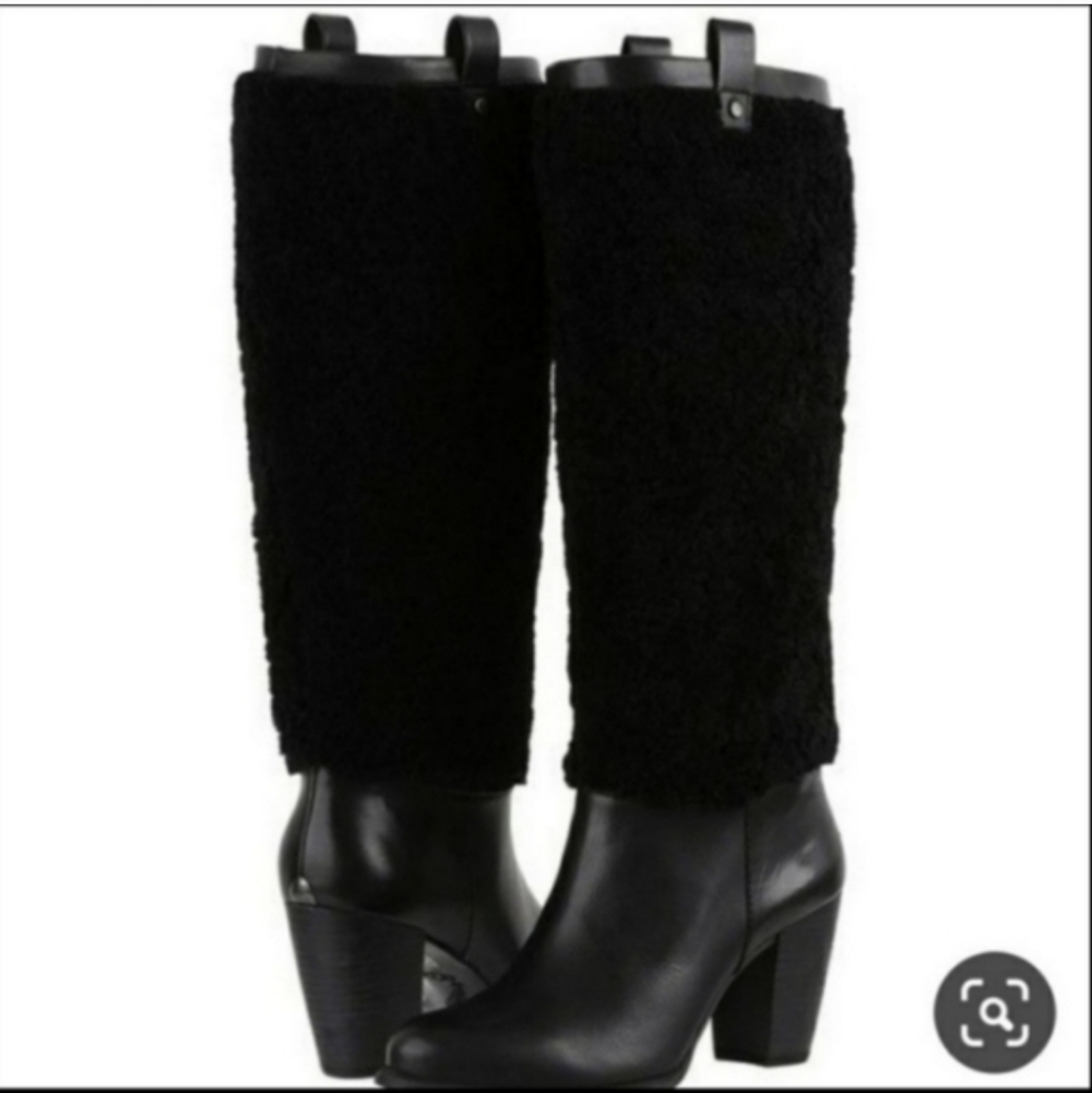 UGG Ava Exposed Fur Leather Knee High Black Women's Boots Model 1013677 92